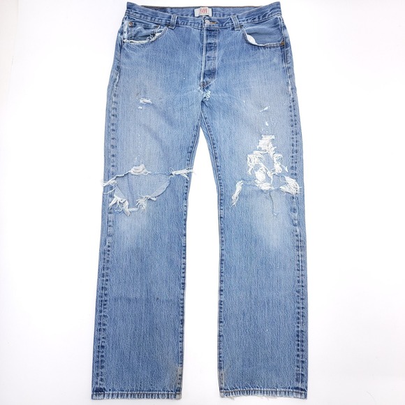 Levi's Other - Vtg Levis 501 XX Jean Medium Wash Faded Denim Button Fly Distressed Ripped 36x32